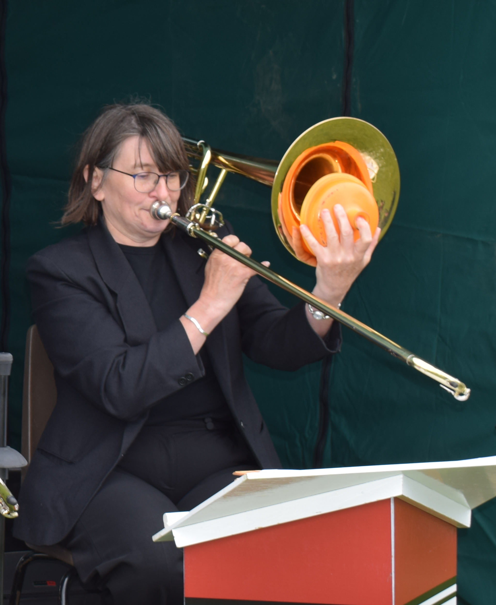 Hilary on trombone